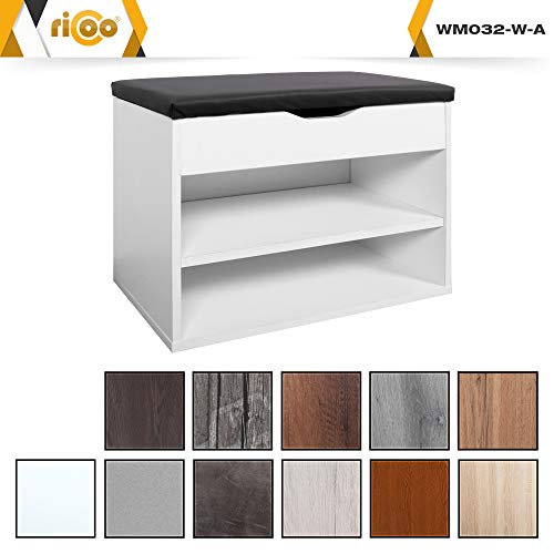 RICOO WM032-W-A Banco Zapatero 60x42x30cm Armario Interior con Asiento Organizador Zapatos Mueble recibidor Perchero Entrada Madera Blanco