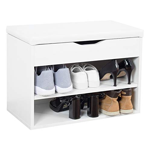 RICOO WM032-W-W Banco Zapatero 60x42x30cm Armario Interior con Asiento Organizador Zapatos Mueble recibidor Perchero Entrada Madera Blanco