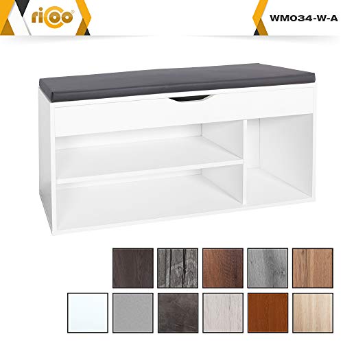 RICOO WM034-W-A Banco Zapatero 104x49x30cm Armario Interior con Asiento Organizador Zapatos Mueble recibidor Perchero Entrada Madera Blanco