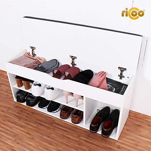 RICOO WM034-W-A Banco Zapatero 104x49x30cm Armario Interior con Asiento Organizador Zapatos Mueble recibidor Perchero Entrada Madera Blanco