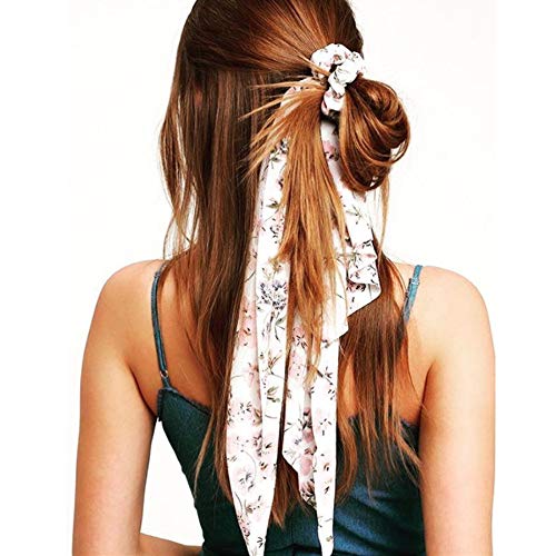 Rinasun Moda elástico lunares estampado floral niñas arco cuerda lazos mujeres accesorios para el cabello coleta bufanda coleta coleta coleta (8 puntos negro)
