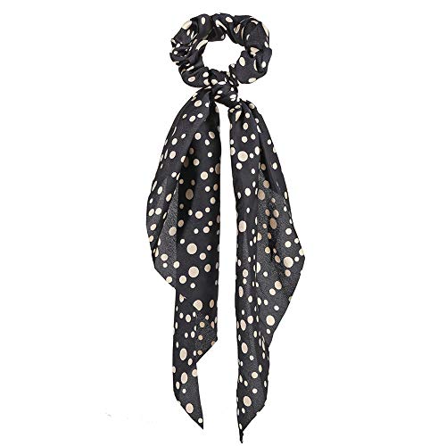 Rinasun Moda elástico lunares estampado floral niñas arco cuerda lazos mujeres accesorios para el cabello coleta bufanda coleta coleta coleta (8 puntos negro)