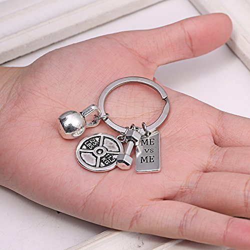 Rinhoo Llavero unisex de acero inoxidable de levantamiento de peso, gimnasio, con frases, entrenamiento, disco de peso, barra, mancuerna, llavero con colgantes relacionados con el ejercicio Rinhoo Llavero unisex de acero inoxidable de levantamiento de peso, gimnasio, con frases, entrenamiento, disco de peso, barra, mancuerna, llavero con colgantes relacionados con el ejercicio