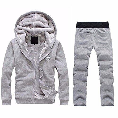 riou Chaqueta con Capucha Forro Polar Sudadera con Capucha Hombres de Manga Larga Hoodie Casual Abrigo Otoño-Invierno Chandal (Gray, M)