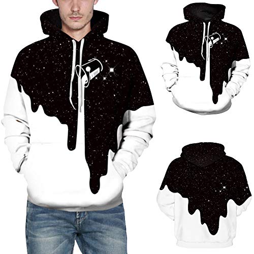 riou Hombre Unisex Sudaderas con Capucha Impreso Arte Suéter Cuello Redondo de Mangas Largas con Varios Estilos Sudadera (Negro, S/M)