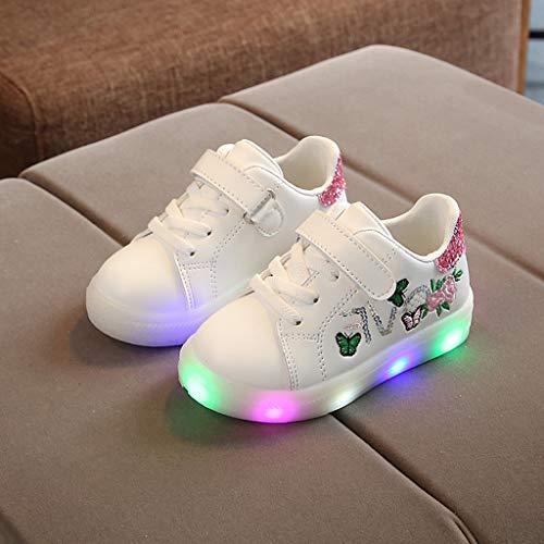 Riou Zapatos LED Niños Niñas Zapatillas Deportivas Unisex Calzado Deportivo Luces Zapatos Iluminados Lentejuelas Bordado Antideslizante Chicos Chicas Zapatos Calzado