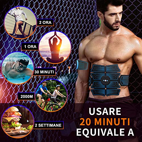 RIRGI Koiteck Electroestimulador Muscular Abdominales,Electroestimulador Muscular USB Recargable, 6 Modos y 10 Niveles de Intensidad para Abdomen/Cintura/Pierna/Brazo (14PCS Reemplazo Gel Pad)