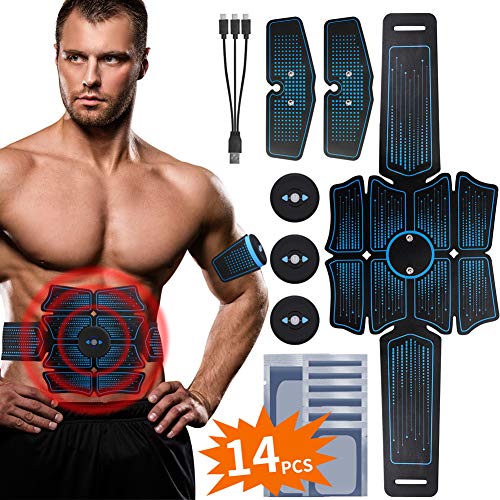 RIRGI Koiteck Electroestimulador Muscular Abdominales,Electroestimulador Muscular USB Recargable, 6 Modos y 10 Niveles de Intensidad para Abdomen/Cintura/Pierna/Brazo (14PCS Reemplazo Gel Pad)