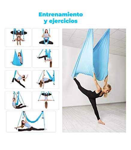 Riscko- Columpio Yoga Aéreo, Columpio antigravedad, Hamaca para aeroyoga, Columpio Resistente de Nylon Color Azul