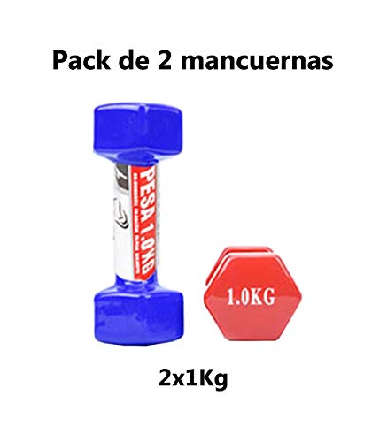 Riscko - Set de 2 Mancuernas con Revestimiento de Vinilo | Ejercicio Fitness | Entrenamiento en Casa | Gimnasio | Peso Total 2Kg (2Ud x 1 Kg) | 14 x 5 cm | Color: Naranja