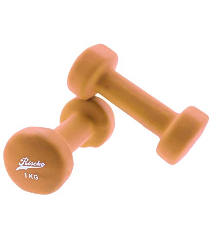 Riscko - Set de 2 Mancuernas con Revestimiento de Vinilo | Ejercicio Fitness | Entrenamiento en Casa | Gimnasio | Peso Total 2Kg (2Ud x 1 Kg) | 14 x 5 cm | Color: Naranja