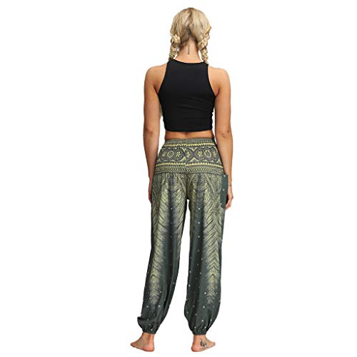 RISTHY Mujer Pantalones Harem Tailandes Hippies Vintage Boho Flores Verano Alta Cintura Elastica Casual Danza Yoga Pants Bombachos Playa con Bolsillos