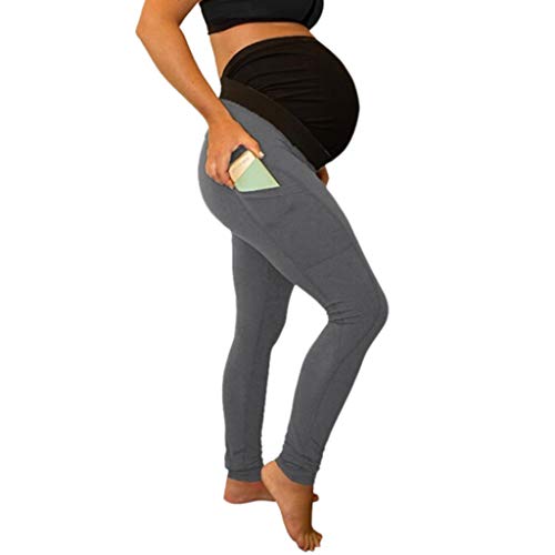 RISTHY Pantalones Premamá Verano Leggings Banda para Barriga Mujer Embarazada Maternidad Pantalones de Yoga Elástico con Bolsillos Prenatal Embarazo Pantalon