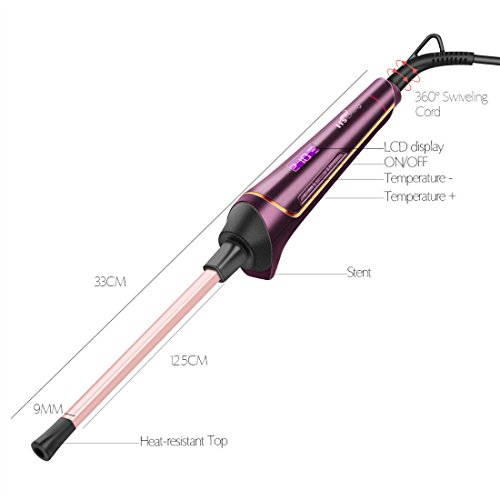 Rizador de Pelo, HS Onsing Tenacilla de pelo Rizador profesional Rizadora 9mm de cerámica para el pelo Sin tenacilla pantalla LCD recubrimiento Keratin & Shine morado Rizador de Pelo, HS Onsing Tenacilla de pelo Rizador profesional Rizadora 9mm de cerámica para el pelo Sin tenacilla pantalla LCD recubrimiento Keratin & Shine morado