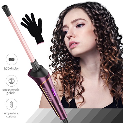 Rizador de Pelo, HS Onsing Tenacilla de pelo Rizador profesional Rizadora 9mm de cerámica para el pelo Sin tenacilla pantalla LCD recubrimiento Keratin & Shine morado Rizador de Pelo, HS Onsing Tenacilla de pelo Rizador profesional Rizadora 9mm de cerámica para el pelo Sin tenacilla pantalla LCD recubrimiento Keratin & Shine morado