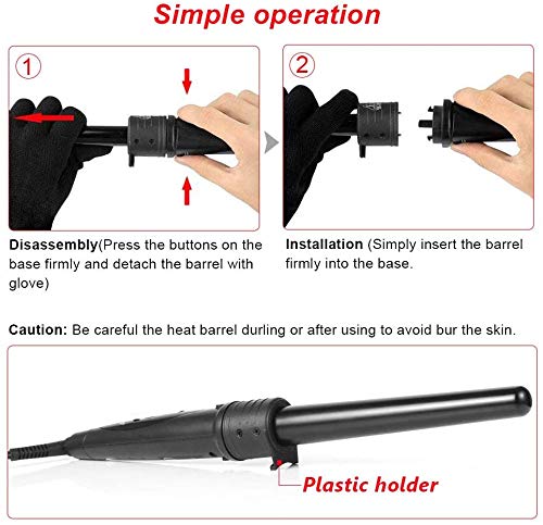 Rizador de Pelo Profesional 6 en 1 set con Conos Temperatura Ajustable Cerámicas de Turmalinas Intercambiables,Planchas rizadoras no Dañar el Pelo, con Guante