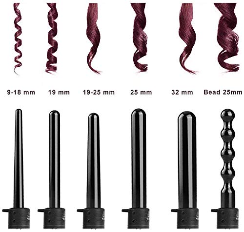 Rizador de Pelo Profesional 6 en 1 set con Conos Temperatura Ajustable Cerámicas de Turmalinas Intercambiables,Planchas rizadoras no Dañar el Pelo, con Guante