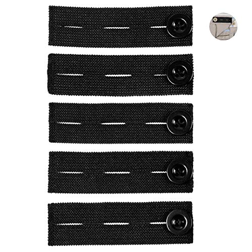 Rmeet Extensores de Cintura,5 Pack Ajustable Extensor de Cintura Elásticos Extensor de Cierre de Botón para Pantalones Vaqueros Juego Negro