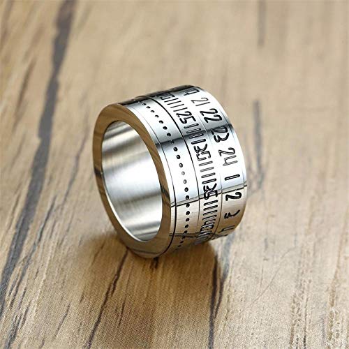 RNXRB 14 mm de Ancho para Hombre Números arábigos Time Spinner Anillos de Acero Inoxidable Spinning Anillo de Dedo índice de 3 Partes Joyería Accesorios de Banda de Boda Anillos 8