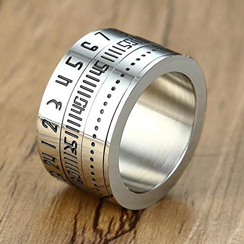 RNXRB 14 mm de Ancho para Hombre Números arábigos Time Spinner Anillos de Acero Inoxidable Spinning Anillo de Dedo índice de 3 Partes Joyería Accesorios de Banda de Boda Anillos 8