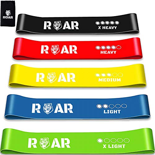 Roar® Bandas elasticas musculacion, Set de 5 Gomas elasticas Fitness con Bolsa, Bandas de Resistencia de látex Natural, Cintas elasticas musculacion, Gomas/Ligas de Ejercicios gluteos, Bands