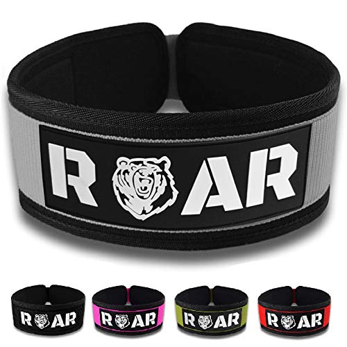 Roar® Cinturón Lumbar Gimnasio, Cinturon Gimnasio Hombre y Mujer, Cinturon Halterofilia, Powerlifting, Crossfit, Levantamiento Peso, Musculacion, Cinturon Gym Hombre, Cinturon Pesas (Gris, L)