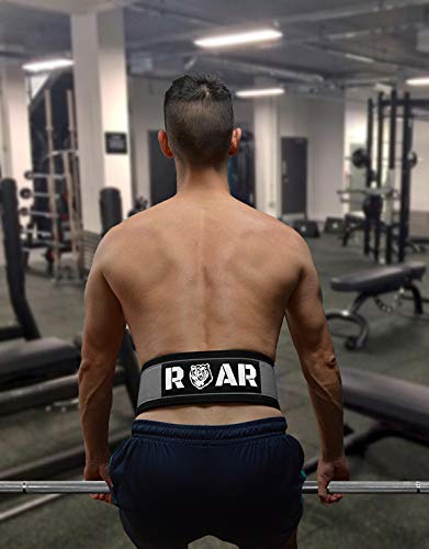 Roar® Cinturón Lumbar Gimnasio, Cinturon Gimnasio Hombre y Mujer, Cinturon Halterofilia, Powerlifting, Crossfit, Levantamiento Peso, Musculacion, Cinturon Gym Hombre, Cinturon Pesas (Gris, S)