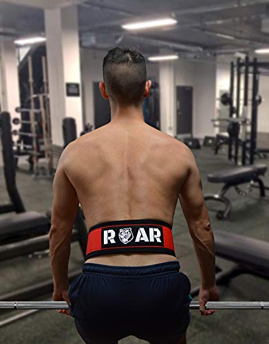 Roar® Cinturón Lumbar Gimnasio, Cinturon Gimnasio Hombre y Mujer, Cinturon Halterofilia, Powerlifting, Crossfit, Levantamiento Peso, Musculacion, Cinturon Gym Hombre, Cinturon Pesas (Rojo, XS)