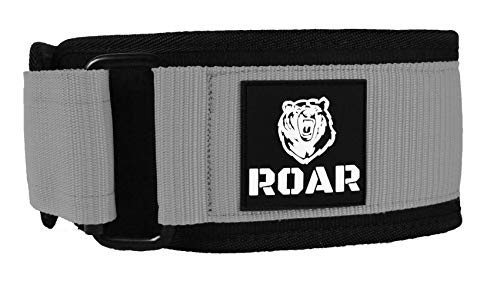 Roar® Cinturón Lumbar Gimnasio, Cinturon Gimnasio Hombre y Mujer, Cinturon Halterofilia, Powerlifting, Crossfit, Levantamiento Peso, Musculacion, Cinturon Gym Hombre, Cinturon Pesas (Gris, S)