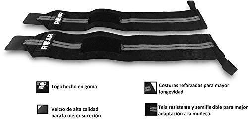 Roar® Muñequeras Deportivas, Muñequeras Crossfit Hombre y Mujer, Muñequeras Gym Hombre, Wrist Wraps, Muñequera Crossfit, Muñequeras Gimnasio, Calistenia, Musculacion, Halterofilia (Gris)