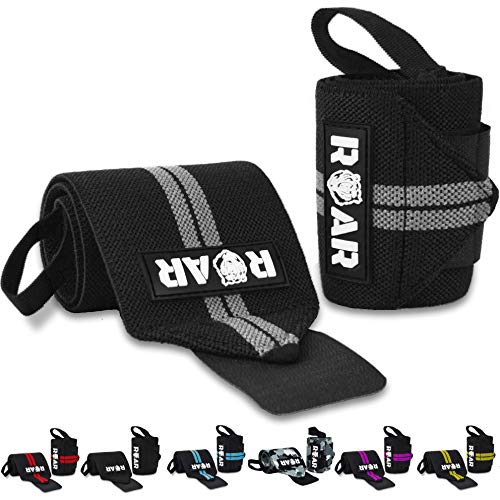 Roar® Muñequeras Deportivas, Muñequeras Crossfit Hombre y Mujer, Muñequeras Gym Hombre, Wrist Wraps, Muñequera Crossfit, Muñequeras Gimnasio, Calistenia, Musculacion, Halterofilia (Gris)