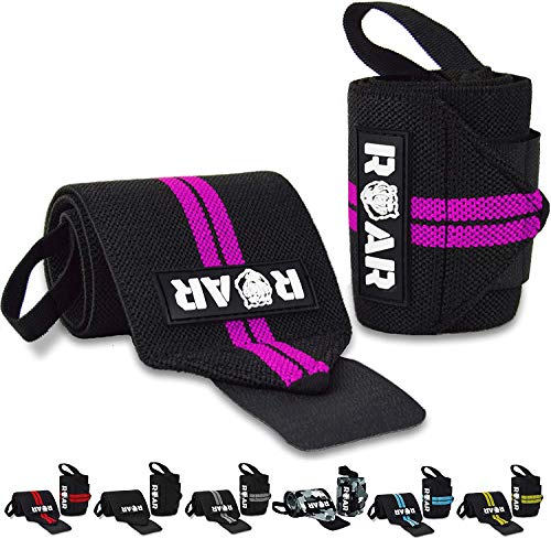 Roar® Muñequeras Deportivas, Muñequeras Crossfit Hombre y Mujer, Muñequeras Gym Hombre, Wrist Wraps, Muñequera Crossfit, Muñequeras Gimnasio, Calistenia, Musculacion, Halterofilia (Morado)