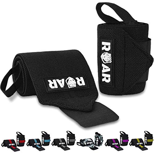 Roar® Muñequeras Deportivas, Muñequeras Crossfit Hombre y Mujer, Muñequeras Gym Hombre, Wrist Wraps, Muñequera Crossfit, Muñequeras Gimnasio, Calistenia, Musculacion, Halterofilia (Negro)