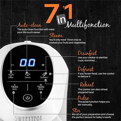 Robot de cocina Multifuncion - Multifunción 7 en 1 para Bebés - Al vapor, Procesador de Alimentos, Limpieza Automática, Esterilizador de Biberones, Recalentar, Descongela - Robot cocina bebes