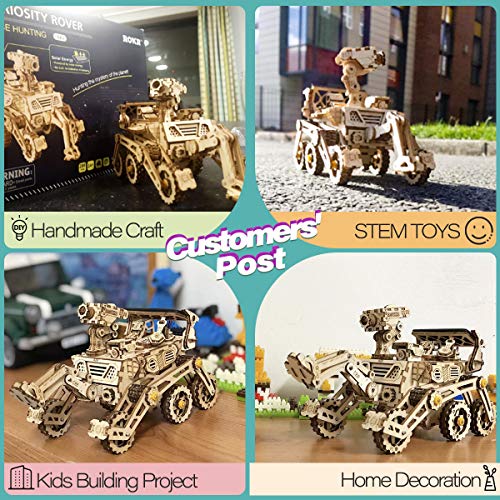 Robotime Solar Powered Stem Toys - Laser Cutting Robot DIY Kits de Modelo de Coche - Rompecabezas de Madera 3D Age 14 3D Puzzles Adult (Curiosity Rover)