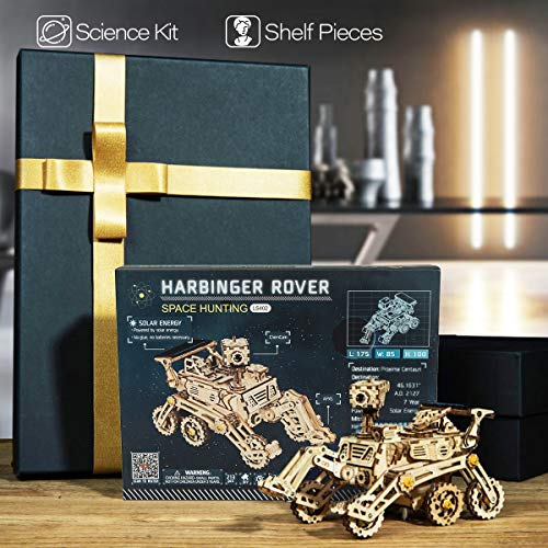 Robotime Solar Powered Stem Toys - Laser Cutting Robot DIY Kits de Modelo de Coche - Rompecabezas de Madera 3D Age 14 3D Puzzles Adult (Curiosity Rover)