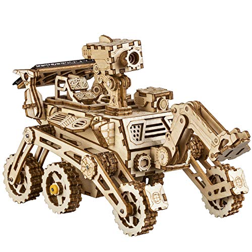 Robotime Solar Powered Stem Toys - Laser Cutting Robot DIY Kits de Modelo de Coche - Rompecabezas de Madera 3D Age 14 3D Puzzles Adult (Curiosity Rover)