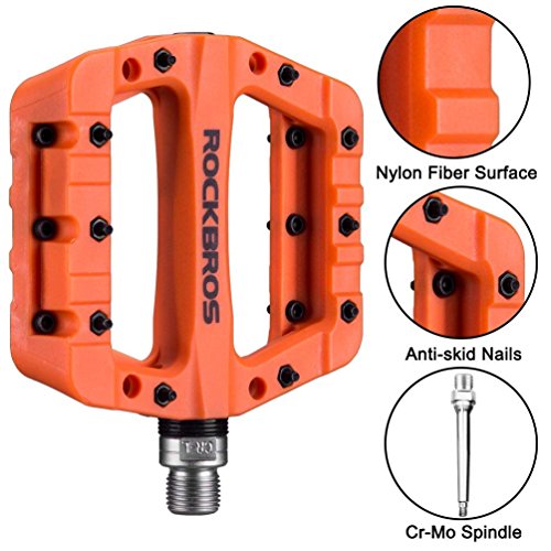 ROCKBROS Pedales de Bicicleta de Nylon Antideslizante Ligeros con Rodamiento Sellado Plataforma para Bicis MTB Bici de Carretera