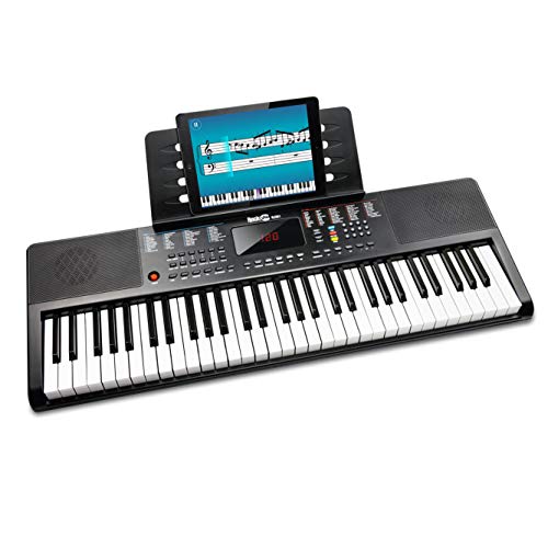 RockJam RJ361 - Teclado Electrónico Portátil de 61 Teclas con Pegatinas de Notas Clave, Fuente de Alimentación y Contenido de la Aplicación Simply Piano