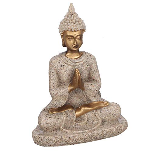 Rockyin Meditar Sentado Estatua de Buda Tallado Estatua del Arte for la decoración casera del Ornamento (un Oro)