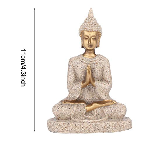 Rockyin Meditar Sentado Estatua de Buda Tallado Estatua del Arte for la decoración casera del Ornamento (un Oro)