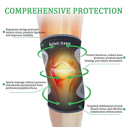 Rodilleras Menisco y Ligamentos, [2 Piezas] Befekt Gears Rodillera Deportiva Compresión Transpirable Antideslizante Hombre y Mujer para Crossfit, Correr, Deportes, Entrenamiento, Baloncesto, Bicicleta