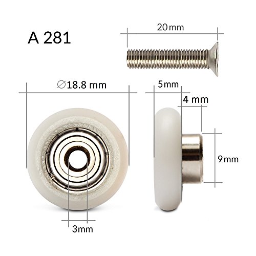 Rodillos Mampara Ducha 19mm Rodamientos Mampara Ducha Rueda Mampara Ducha A281 Rodamiento Mampara Ducha Ruedas Mampara Ducha 8 uds e Tornillos