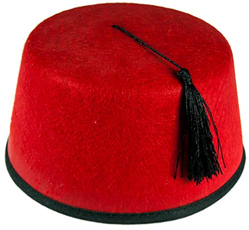 ROJO GORRO DE MUEBLES CON BASE DE FIELTRO FEZ TURCO MACIZA MODELO LARGO COOPER NEGRO UNISEX CON JUEGO DE OBJETIVOS FANCY BORLAS E INSTRUCCIONES PARA HACER VESTIDOS