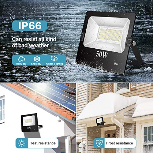 Roleadro Focos Led Exterior 50W IP66 Impermeable SMD3030 LED Floodlight con Reflectores,Foco proyector LED Iluminación Exterior para Calzada Terraza Jardin 6500K Negro