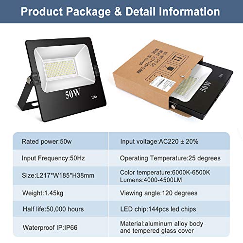 Roleadro Focos Led Exterior 50W IP66 Impermeable SMD3030 LED Floodlight con Reflectores,Foco proyector LED Iluminación Exterior para Calzada Terraza Jardin 6500K Negro