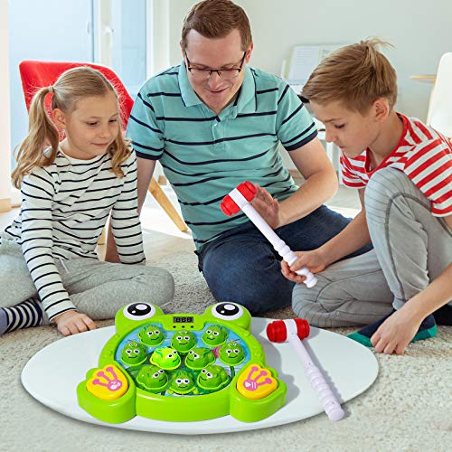 Rolimate Juego Interactivo Whack A Frog Cumpleaños 2 3 4 5 6 7 años Actividades para niños y niñas Juegos Juguete con 2 martillos para niños Bebés Niños pequeños Juguetes de Desarrollo