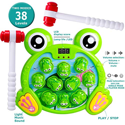 Rolimate Juego Interactivo Whack A Frog Cumpleaños 2 3 4 5 6 7 años Actividades para niños y niñas Juegos Juguete con 2 martillos para niños Bebés Niños pequeños Juguetes de Desarrollo