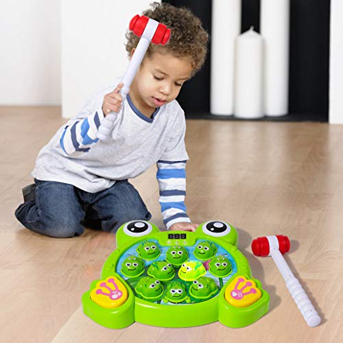 Rolimate Juego Interactivo Whack A Frog Cumpleaños 2 3 4 5 6 7 años Actividades para niños y niñas Juegos Juguete con 2 martillos para niños Bebés Niños pequeños Juguetes de Desarrollo