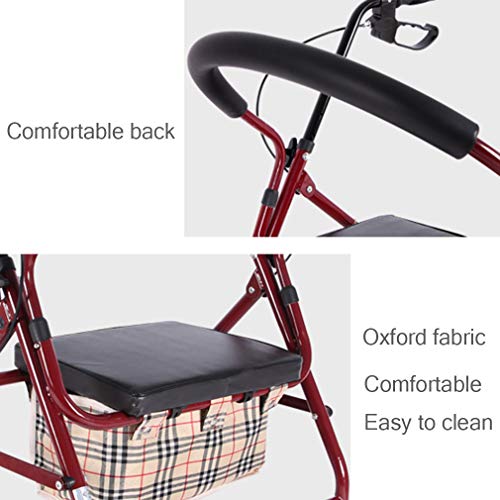 Roller Walker médico Plegable, Andador con Ruedas con Asiento, Sistema de Frenos Dobles de 4 Ruedas con Movilidad para Caminar, Usado para Personas Mayores,Red